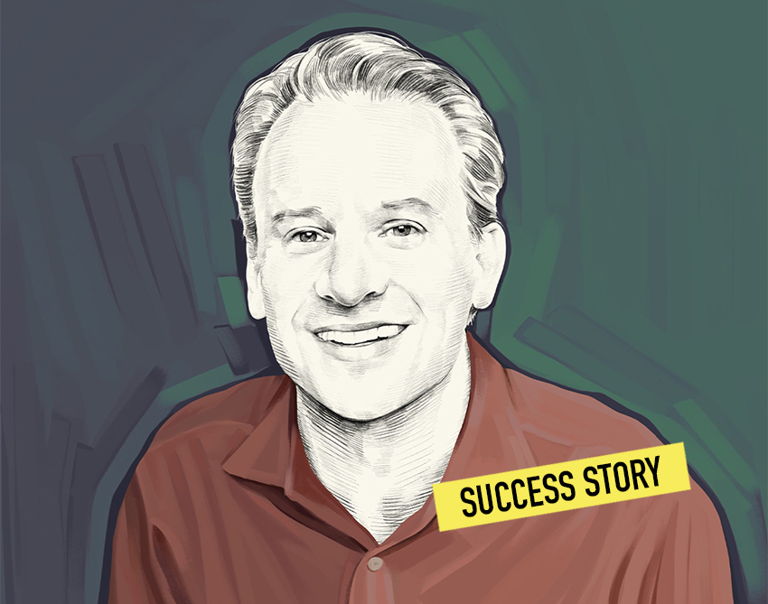 matt mochary en illustration en tshirt rouge avec une cartouche jaune "success story"