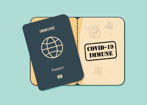 Concept of an immunity passport vector for people who have recovered from or are immune to COVID-19 coronavirus and can begin to travel and work again